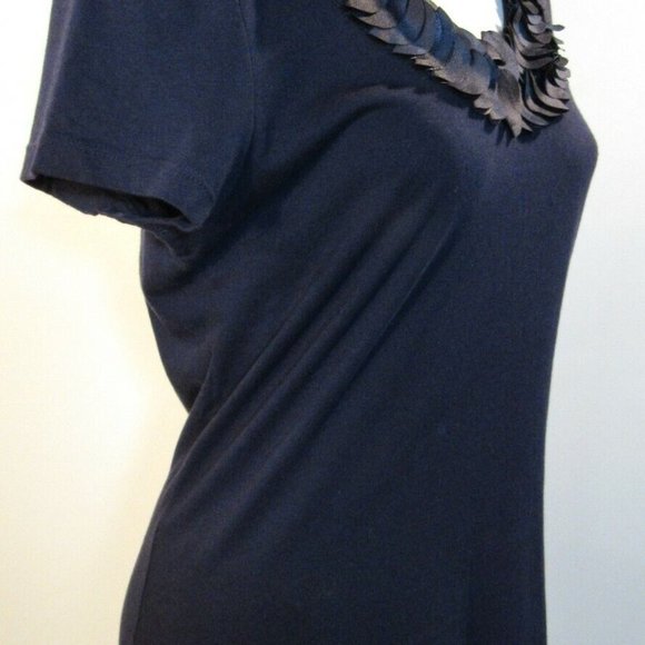 TOMMY HILFIGER Blue Cap Sleeve Scoop Embellished Neck Cotton Rayon Top sz M - Picture 1 of 5